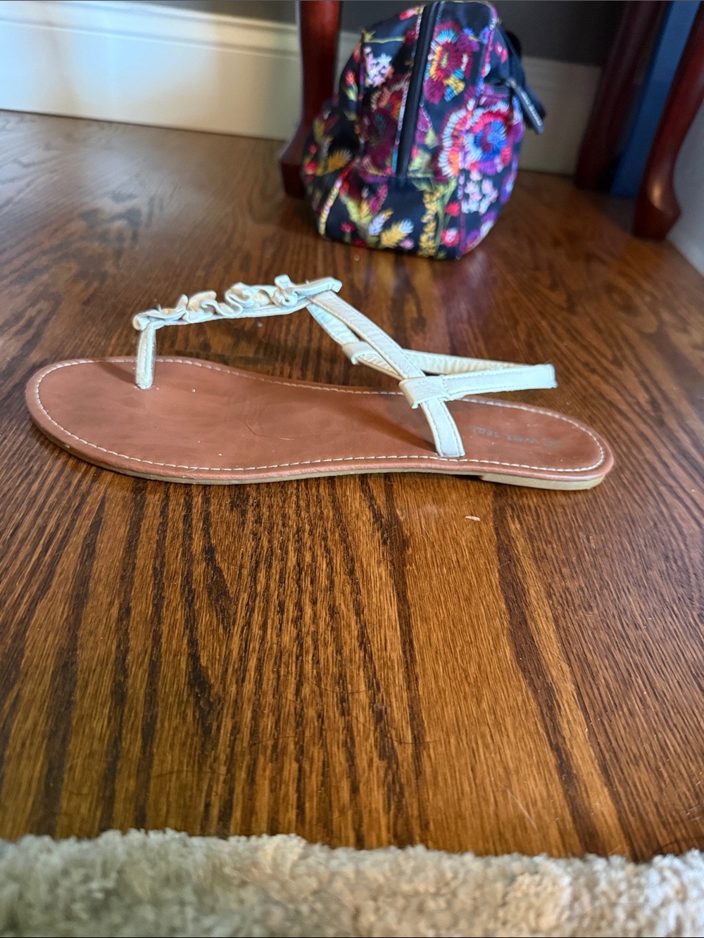 Wet Seal Cream Ruffle T-Strap Sandals - Picture 3 of 4